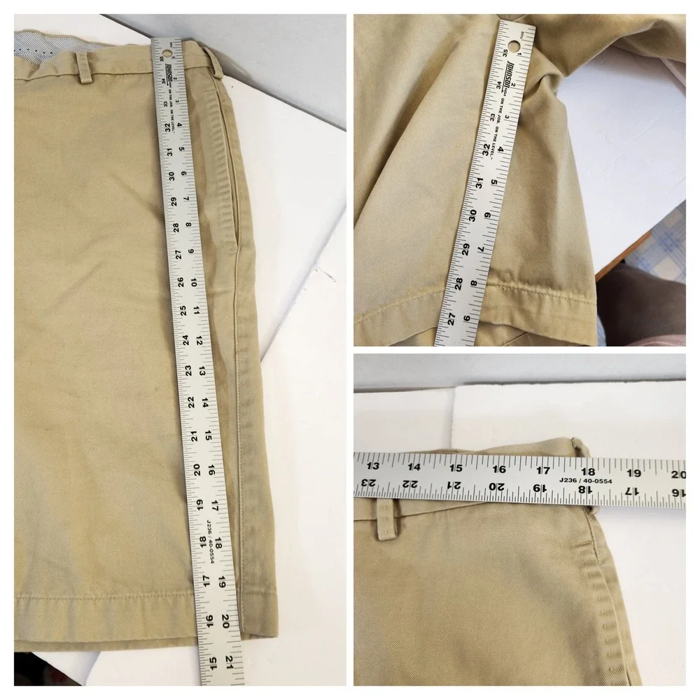 Peter Millar Mens Khaki Flat Front Chino Shorts Size 36 Beige 100% Pima Cotton‎